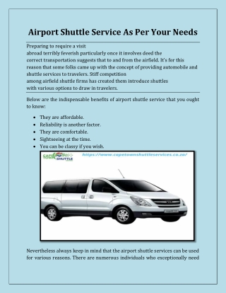 Airport Shuttle Service As Per Your Needs