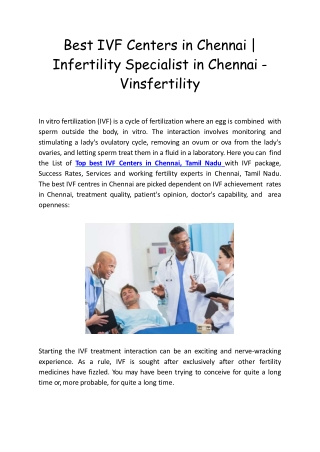 Best IVF Centers in Chennai | Infertility Specialist in Chennai - Vinsfertility