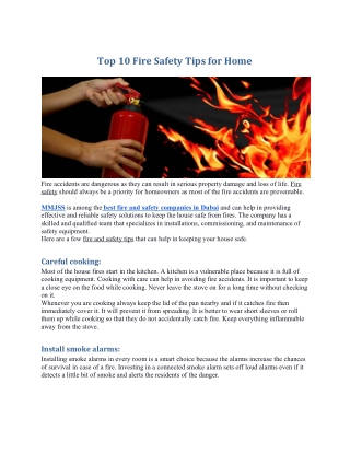 10 Fire Safety Tips for Home
