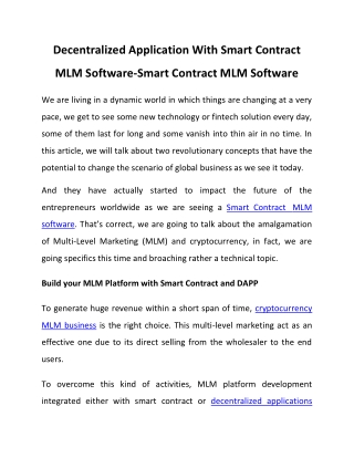 Decentralized Application With Smart Contract MLM Software-Smart Contract MLM Software