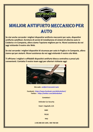 Miglior antifurto meccanico per auto