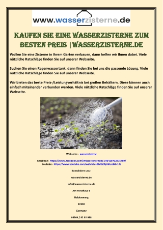 Kaufen Sie eine Wasserzisterne zum besten Preis |wasserzisterne.de