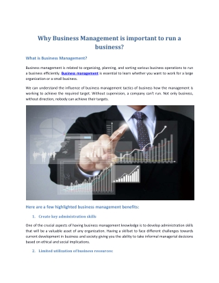 Why Business Management Is Important To Run A Business?