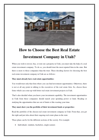 How to Choose the Best Real Estate Investment Company in Utah