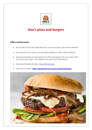 Ana’s pizza and burgers Restaurant Torrensville, SA – 5% off