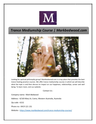 Trance Mediumship Course | Markbedwood.com