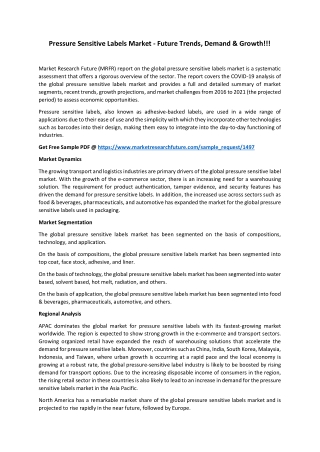 Comprehensive Scope of Pressure Sensitive Labels Market by 2021