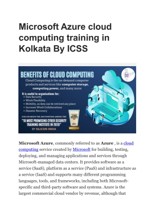 Microsoft Azure cloud computing training in Kolkata By ICSS