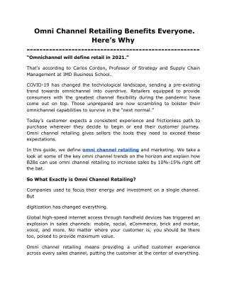 Omni Channel Retailing Benefits Everyone. Here’s Why