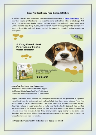 Order The Best Puppy Food Online At SG Pets