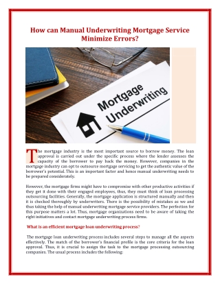 How Can Manual Underwriting Mortgage Service Minimize Errors ?