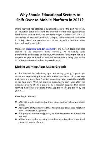 Why Should Education Institutes & Elearning Businesses Should Shift to Mobile Platforms in 2021?