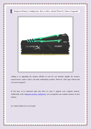 Kingston Memory Configurator: How to Move Ahead When It’s Time to Upgrade!