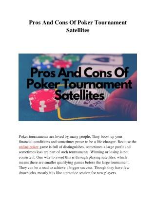 Poker Tournament Satellites: Pros and Cons