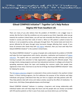 Gilead COMPASS Initiative®: Together Let’s Help Reduce Stigma HIV from Southern US