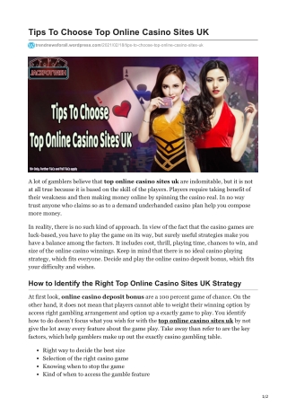 Tips To Choose Top Online Casino Sites UK