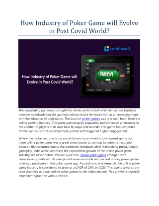 How Industry of Poker Game will Evolve in Post Covid World?