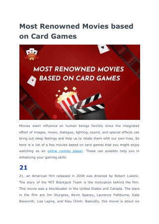 Most Renowned Movies based on Card Games