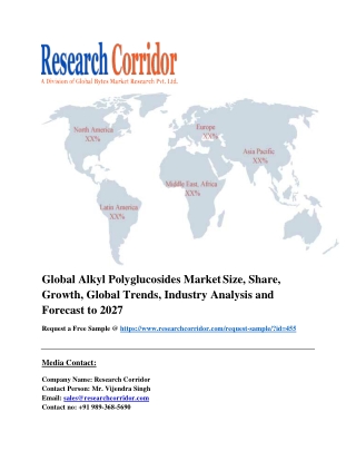 Global Alkyl Polyglucosides Market Size, Share, Growth, Global Trends, Industry Analysis and Forecast to 2027