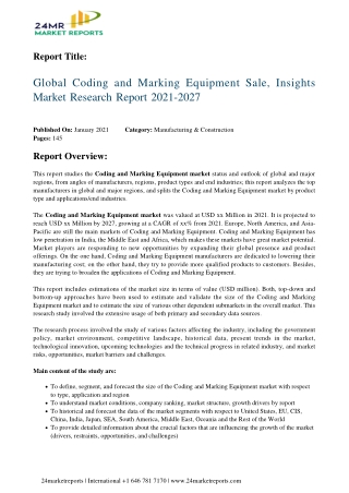 Coding and Marking Equipment Sale, Insights Market Research Report 2021-2027