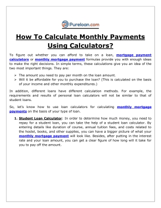 How To Calculate Monthly Payments Using Calculators?