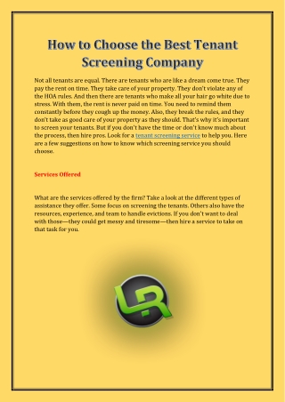 Find the awesome online tenant screening service in the USA from LeaseRunner, Ltd.