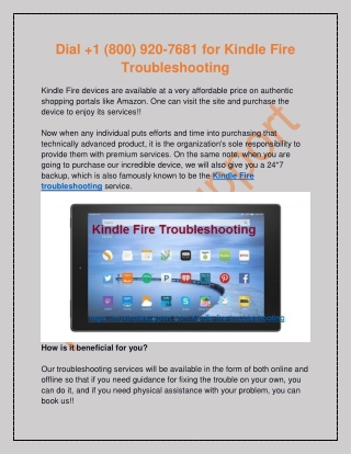 Dial  1 (800) 920-7681 for Kindle Fire Troubleshooting