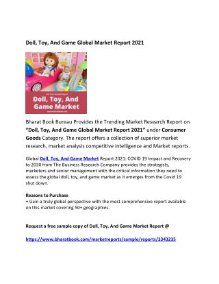 Global Doll, Toy, And Game Market Forecast 2021