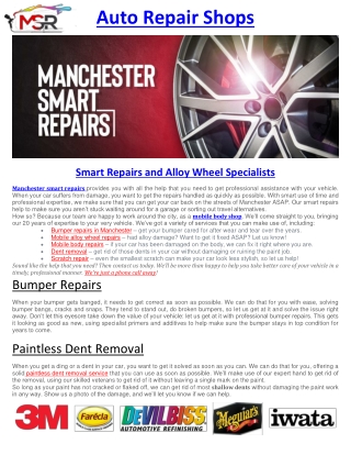Auto repair shops & Spray Painting Windows Manchester