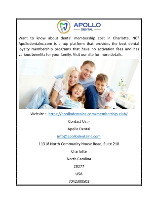 Dental Membership Cost Charlotte NC | Apollodentalnc.com