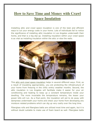 How to Save Time and Money with Crawl Space Insulation
