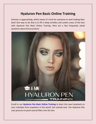 Hyaluron Pen Basic Online Training