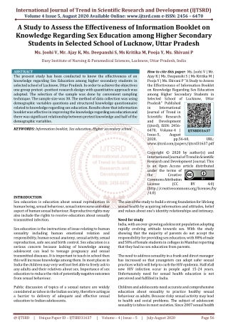 A Study to Assess the Effectiveness of Information Booklet on Knowledge Regarding Sex Education among Higher Secondary S