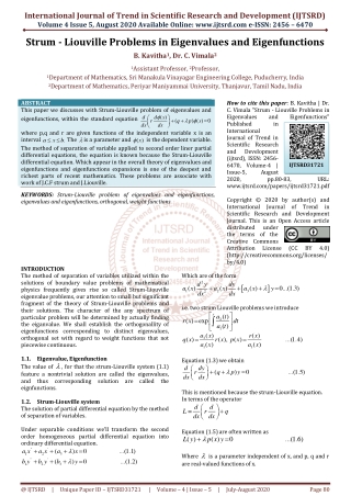 Strum Liouville Problems in Eigenvalues and Eigenfunctions