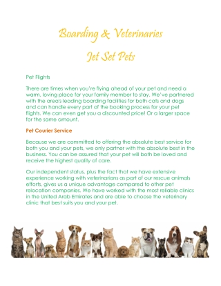 Boarding Veterinaries - Pet Courier Service - JetSet Pets