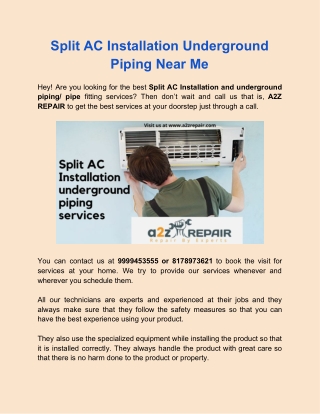 Split AC Installation Underground Piping Near Me