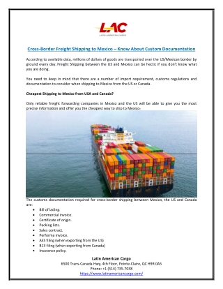 Cross-Border Freight Shipping to Mexico – Know About Custom Documentation