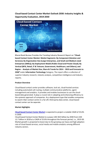 Cloud-based Contact Center Market Outlook 2030: Industry Insights & Opportunity Evaluation, 2019-2030