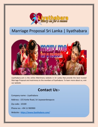 Marriage Proposal Sri Lanka | liyathabara