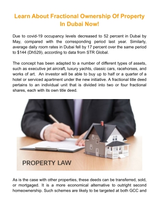 Learn About Fractional Ownership Of Property In The Dubai Now!
