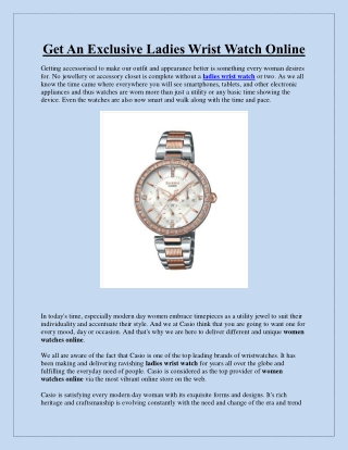 Get An Exclusive Ladies Wrist Watch Online