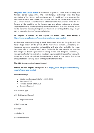 Global Men’s Wear Market  Size, Segmentation, Share, Forecast, Analysis, Industry Report to 2020-2026