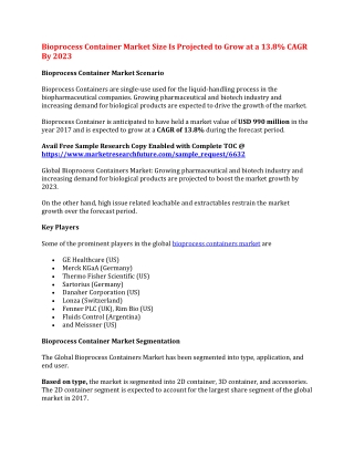 Bioprocess Container Market Size Is Projected to Grow at a 13.8% CAGR By 2023