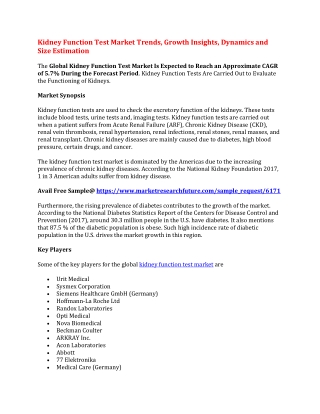 Kidney Function Test Market Trends, Growth Insights, Dynamics and Size Estimation
