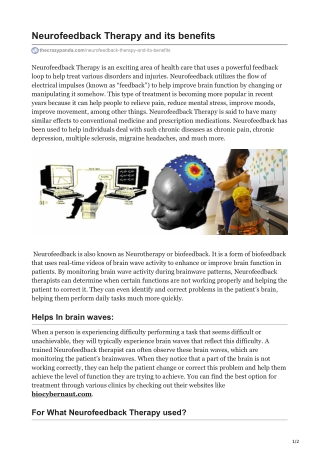 Neurofeedback Therapy and its benefits