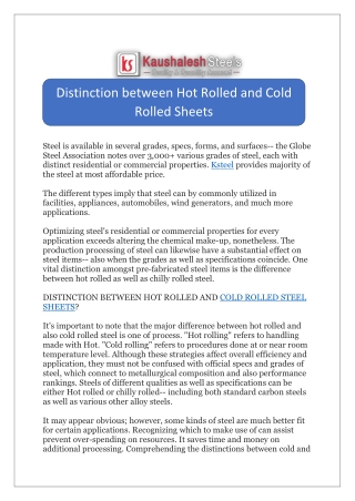 DISTINCTION BETWEEN HOT ROLLED AND COLD ROLLED STEEL SHEETS