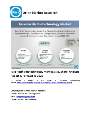 Asia-Pacific Biotechnology Market Trends, Size, Competitive Analysis and Forecast 2020-2026
