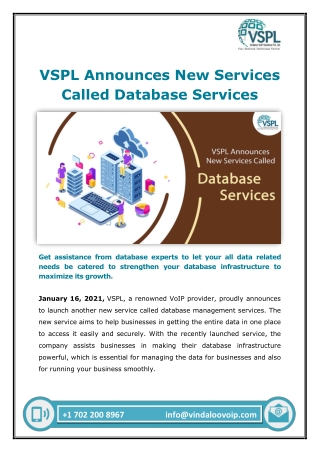 VSPL Announces New Services Called Database Services