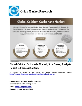 Global Calcium Carbonate Market Trends, Size, Competitive Analysis and Forecast 2020-2026