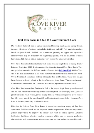 Best Fish Farm in Utah @ Coveriverranch.Com